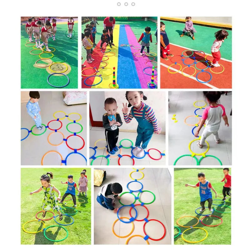 Outdoor Kids Funny Physical Training Sport Toys Lattice Jump Ring Set Game with 10 Hoops 10 Connectors for Park Play Boys Girls